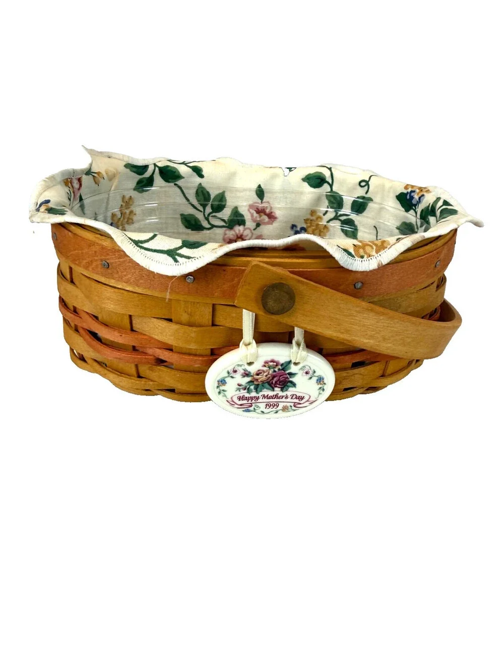 1999 Longaberger Mother's Day Basket w/Floral Liner, Protector & Tie-On